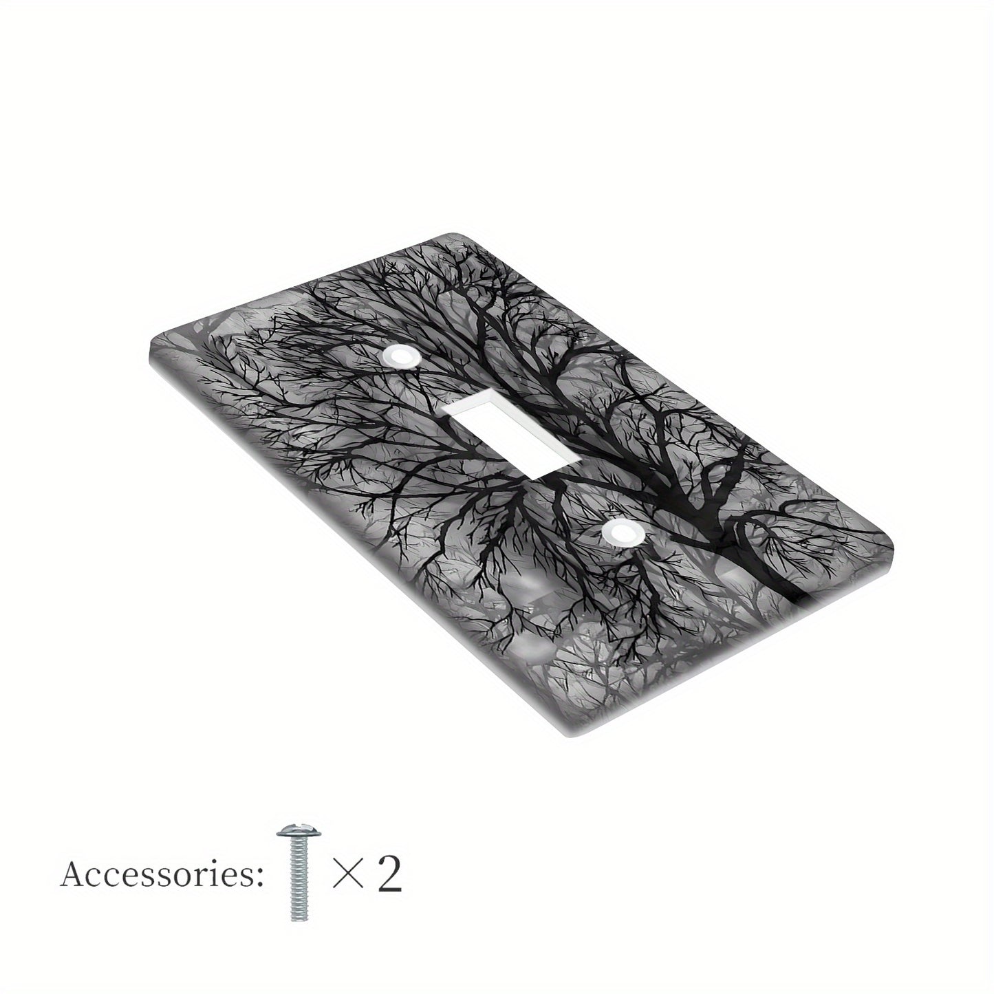 Modern tree design switch plate cover in black & grey for 1 or 2 gang wall plate. Ideal for home decor in bedrooms and kitchens. Comes in a pack of 1.