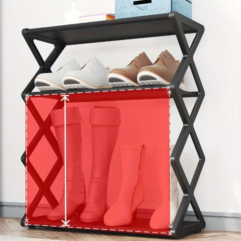 Modern X-Shaped Shoe Rack with Dustproof Shelf, Multifunctional Plastic Storage Organizer, Floor-Standing Design, No Assembly Necessary, Space-Saving for Living Room.