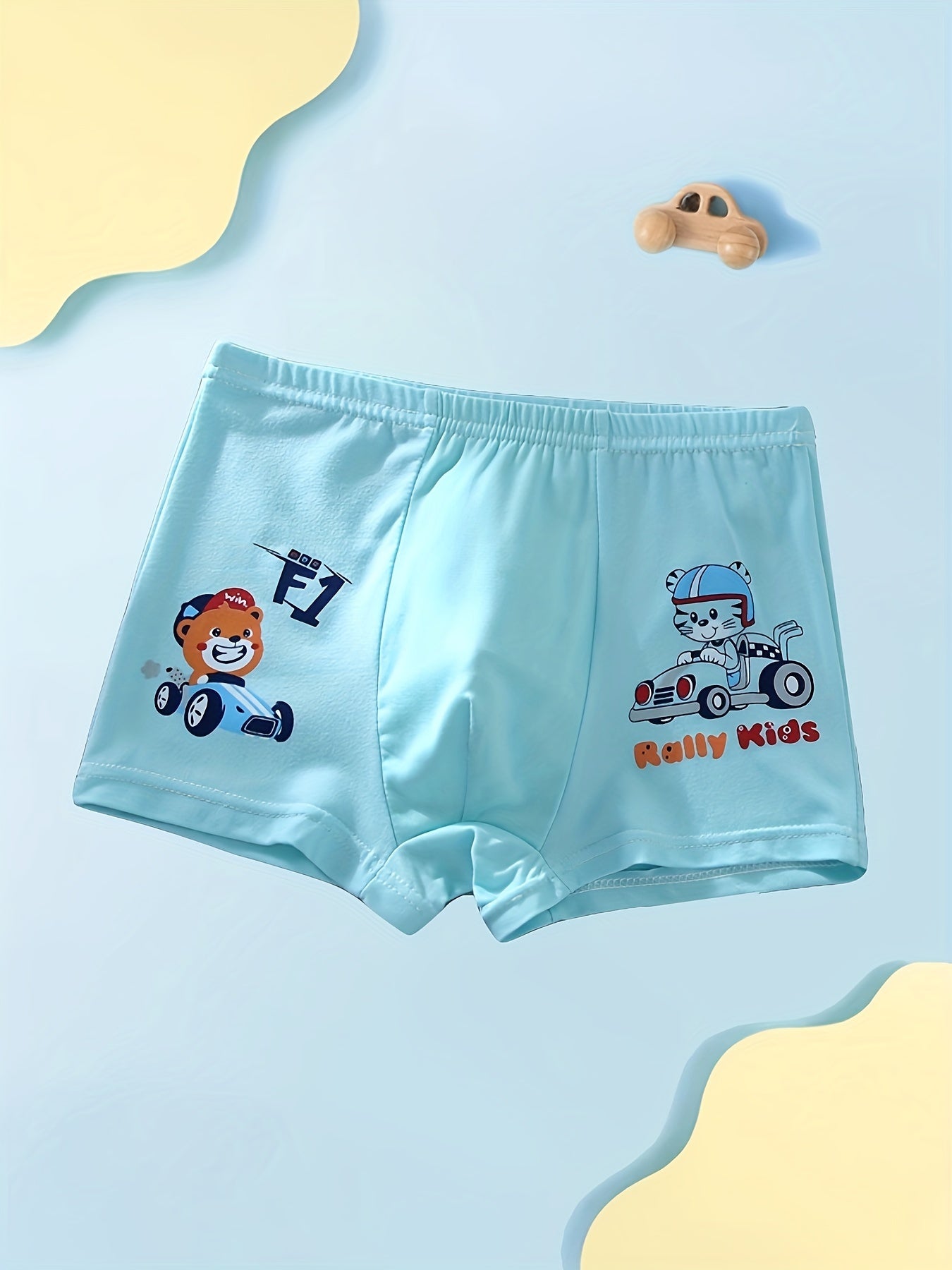 4-Pack of boys' cartoon racing pattern boxer briefs made of comfortable and breathable polyester knit fabric. Features elastic waistband and regular fit perfect for active boys in sports