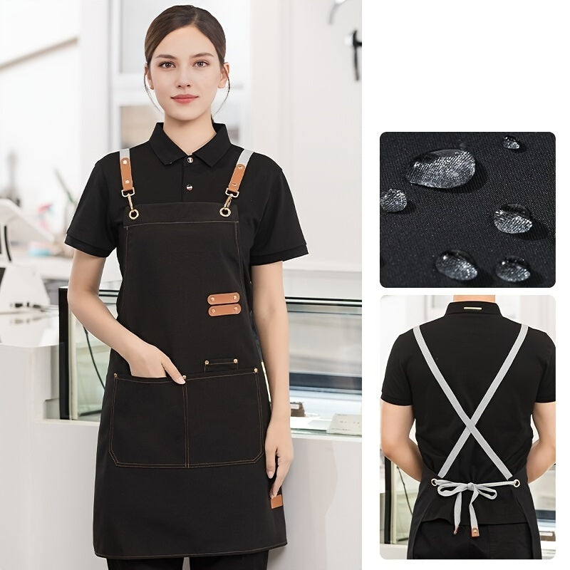 Waterproof and stain-resistant restaurant apron with pockets, perfect for both men and women. Ideal for use in coffee bars, restaurants, and as versatile waterproof work attire around the waist.