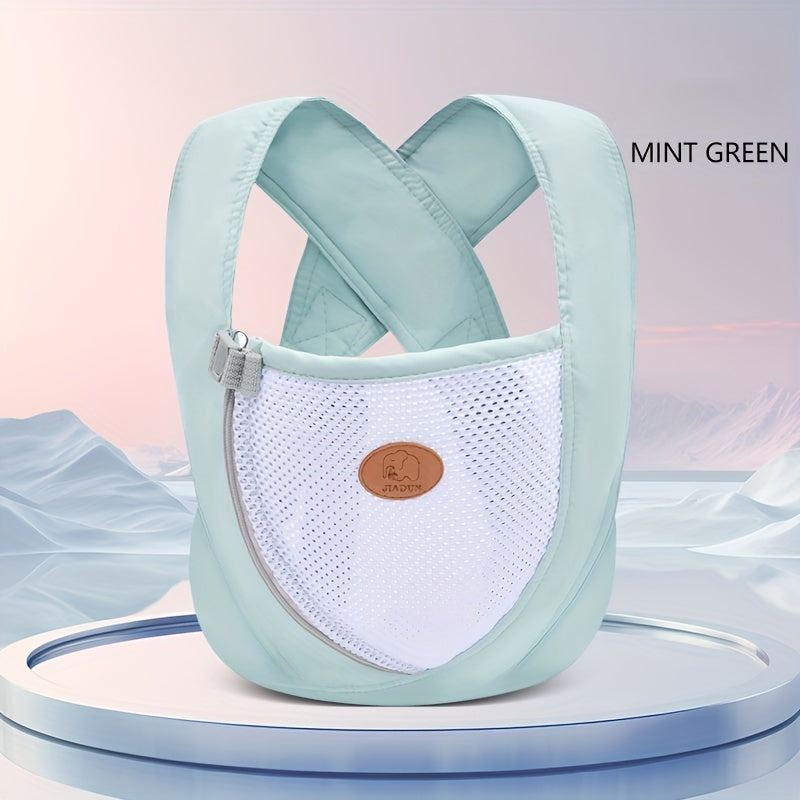 Breathable, multifunctional youngsters carrier with polyester fiber shoulder strap, buckle closure, hand wash only. Available in mixed colors. Youngsters wrap carrier.