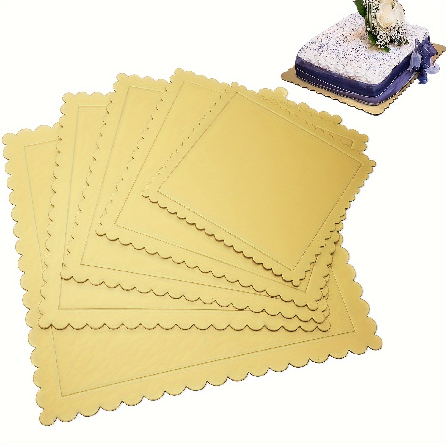 Set of 10 Golden Scallop Edge Cake Boards - Durable Aluminum Base Stand Resistant to Grease for Weddings, Birthdays, and Holidays - Perfect for Cake Decorating