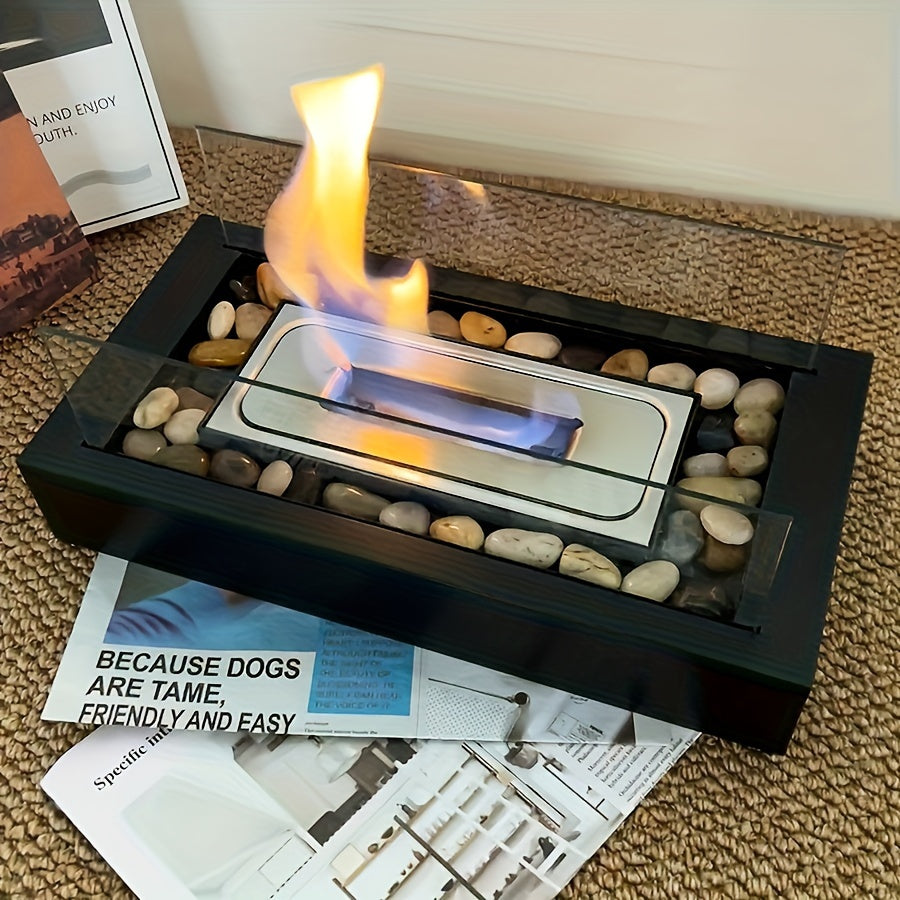 Versatile Indoor/Outdoor Metal Fireplace for Patio, Balcony, and Living Room Decor - Cozy Tabletop Fire Pit featuring Pebbles