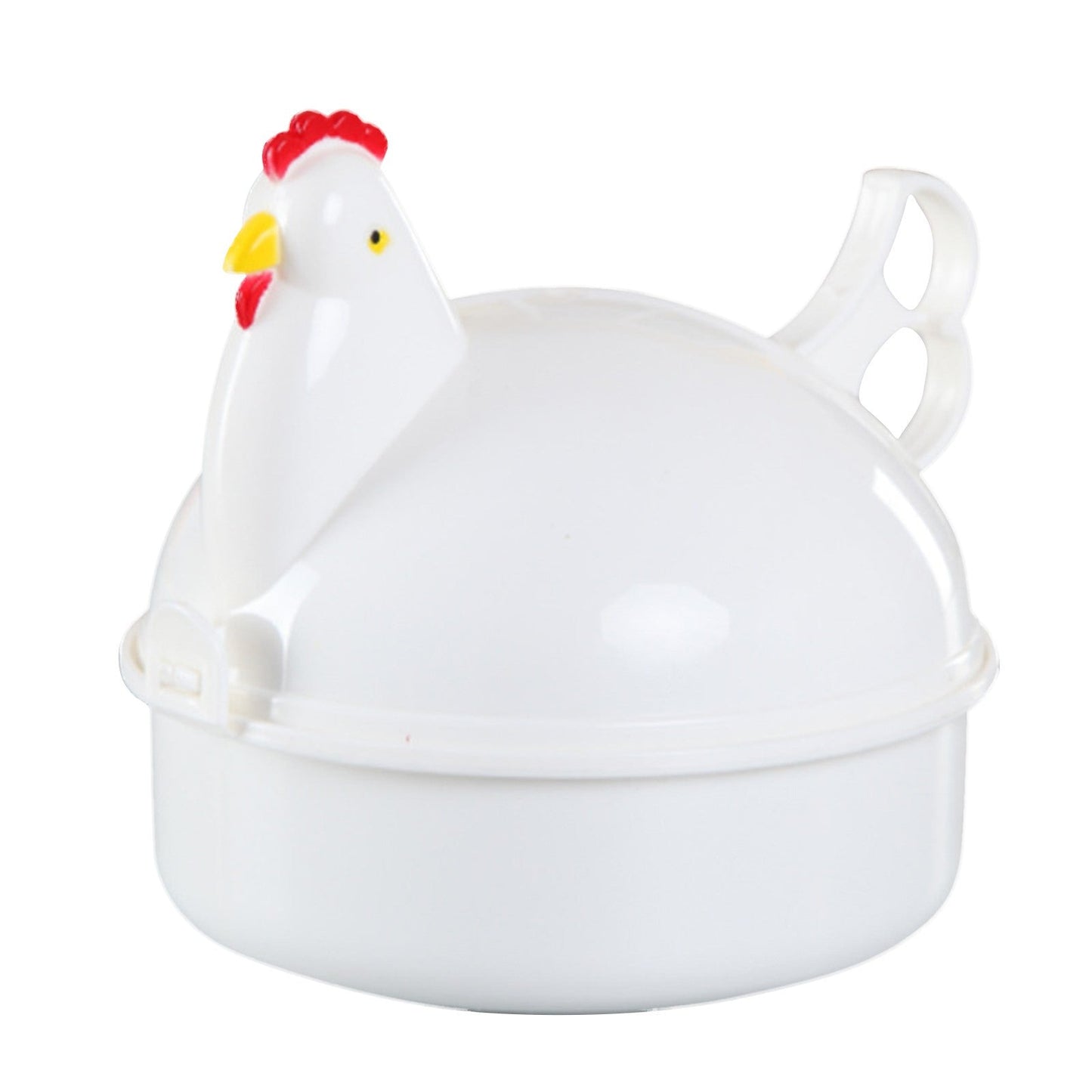 White Aluminum Alloy and PP Material Microwave Egg Steamer with Cute Chicken Shape, Four Grids, and Home Use for Boiling Eggs, Steaming Eggs, Steaming Buns, etc. Ideal for Cookware Use.