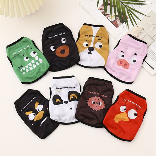 Pet clothes with cartoon print for summer, breathable vest for cats and dogs