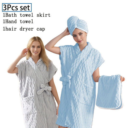 Set of 3 microfiber towels for women: hand towel, bath wrap, and hair wrap. Super absorbent and quick-drying. Soft and safe lady turban. Ideal for home bathroom.