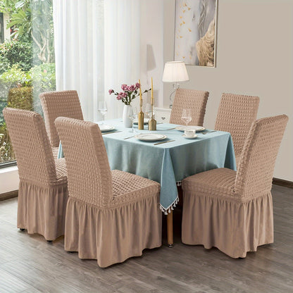 Set of 6 universal stretch dining chair covers, easy to install and suitable for various settings.