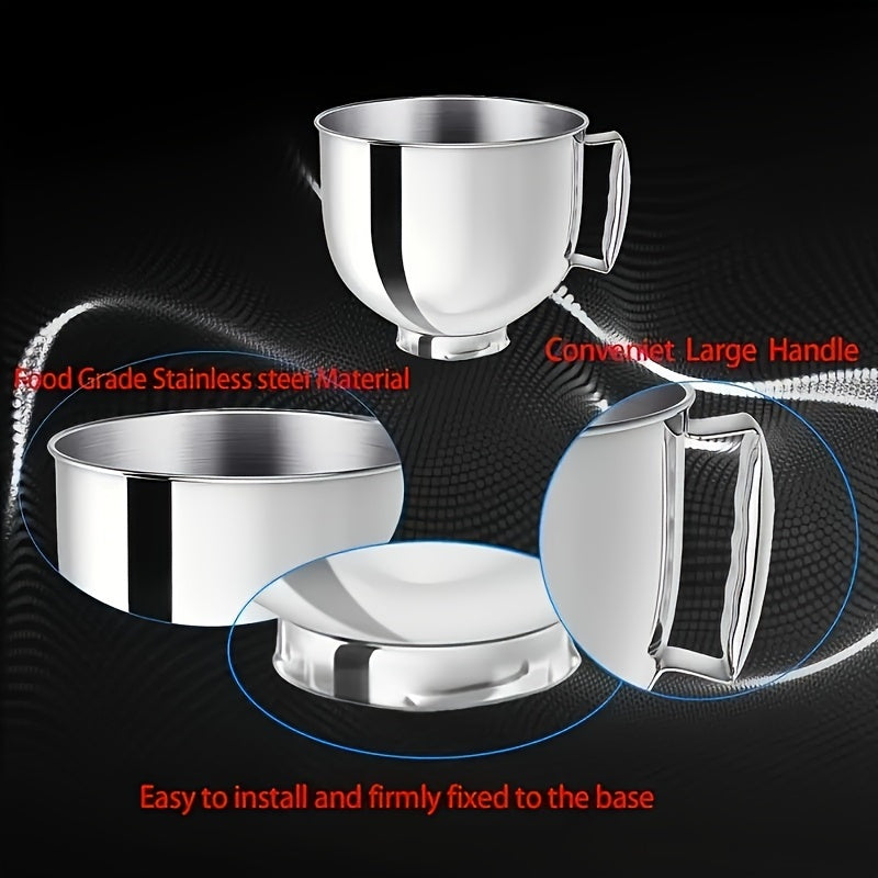 Stainless steel mixing bowl for stand mixer, deep splash-proof design, rust resistant, easy to install - kitchen accessory.