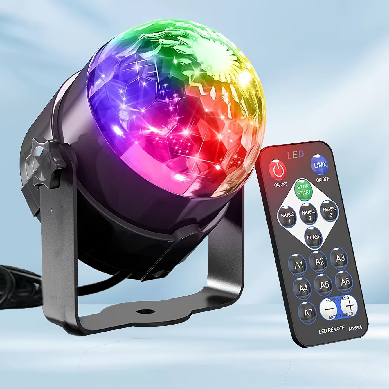 ABS Crystal Remote Control Magic Ball Light with Strobe, Color Changing, Projection, and Stand.