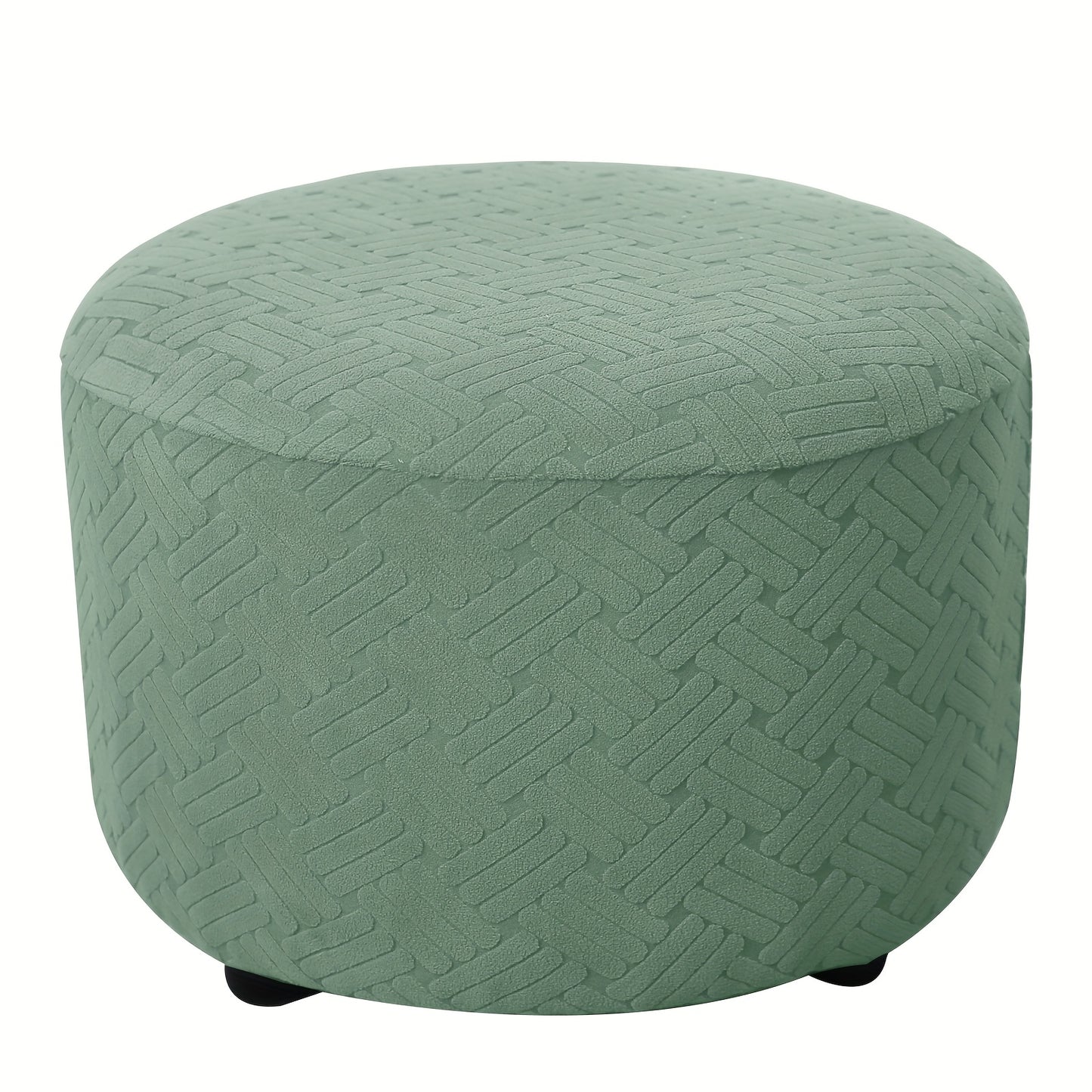 Round Jacquard footrest cover with high elasticity, suitable for foyer, living room, and bedroom. Anti-stain, anti-dust, and resistant to cat scratch and dog claw. Made of 200g plaid fabric, suitable for all seasons.