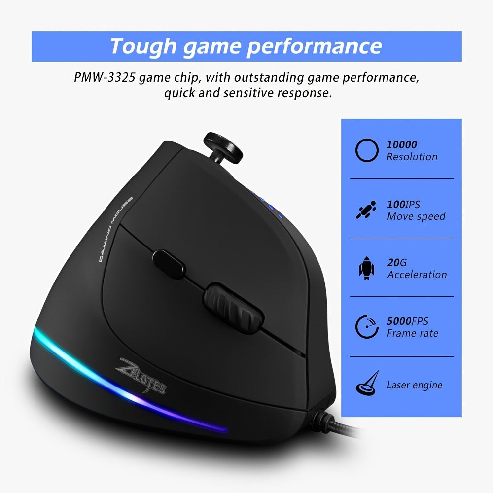 JOMAA Wired Gaming Mouse with Hexagonal Shape, Adjustable Wall Mount, ABS Material, 11-Key Programming, for PC.