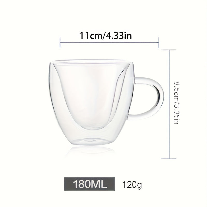 1PC 180ml Peach Heart Couple Cup, Double Layer Borosilicate Glass with Handle, Insulated for hot and cold drinks. Perfect Valentine's Day or anniversary gift.