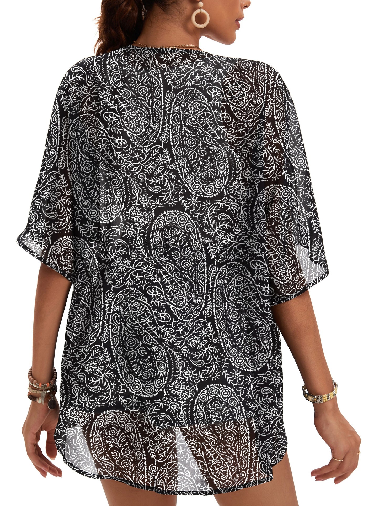 Women's plus size casual chiffon floral cardigan for beach cover up