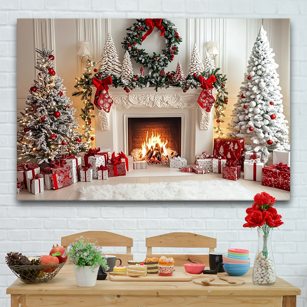 Glam up your Christmas fireplace with our 1-piece polyester backdrop, no need for electricity! Perfect for holiday and New Year's celebrations, winter festivities, and photo sessions.