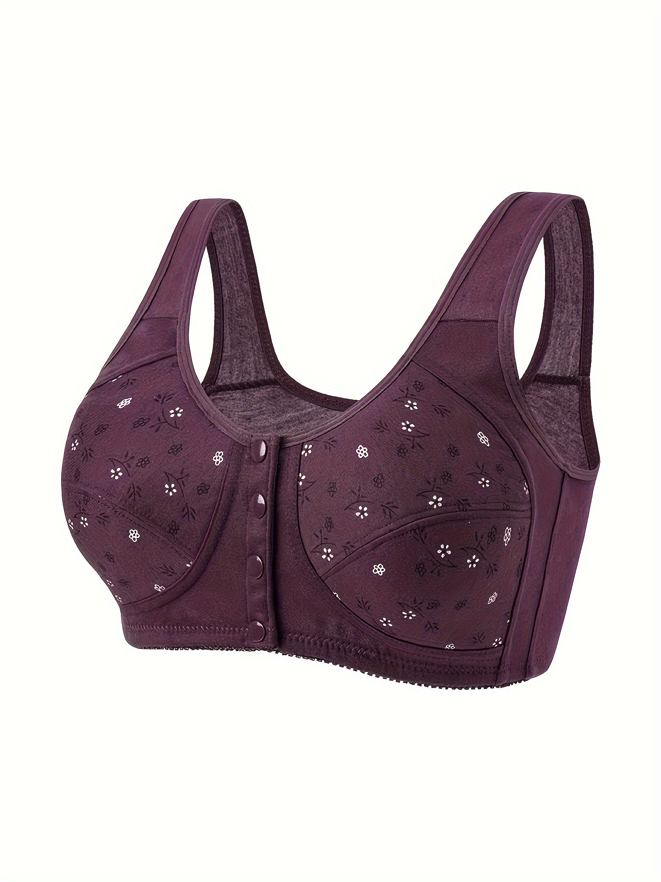 Set of 3 floral print front button wireless bras, comfortable and breathable, for women