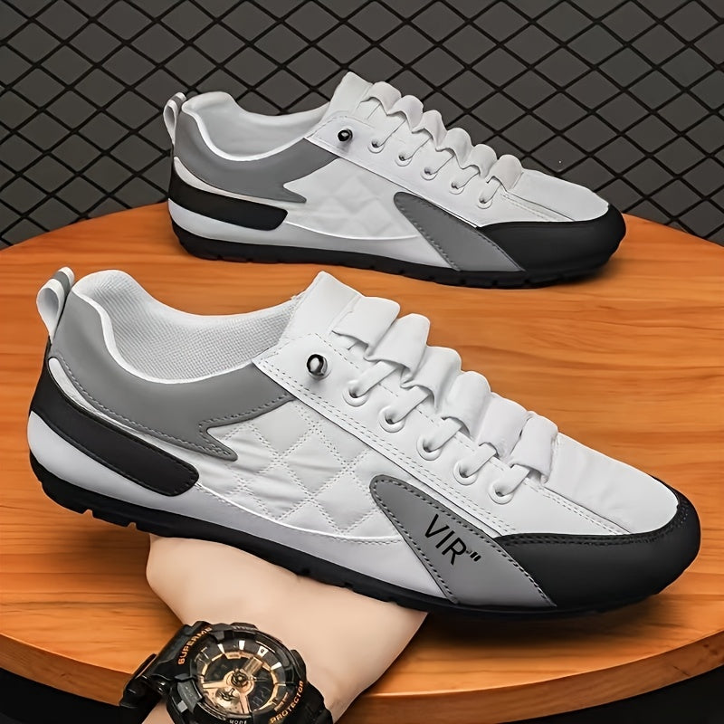 Stylish men's canvas shoes with color block design and non-slip rubber sole for outdoor activities.