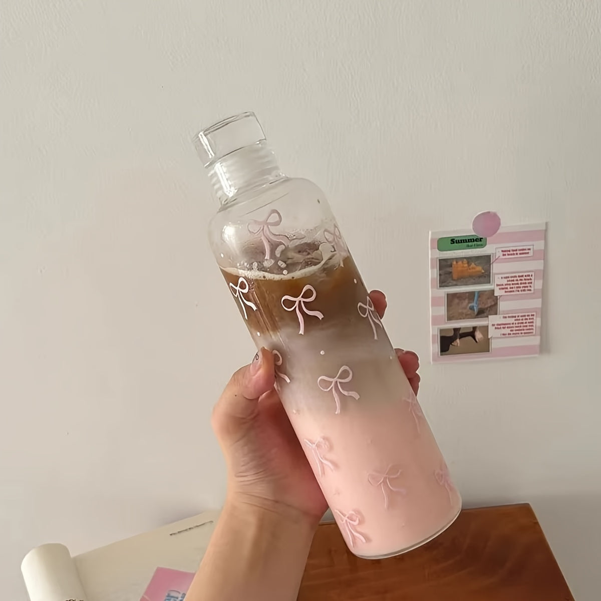 1 or 2 cute Kawaii Bow plastic water bottles, 500ml, with time scale transparency. Ideal for sports, school, or outdoor use.