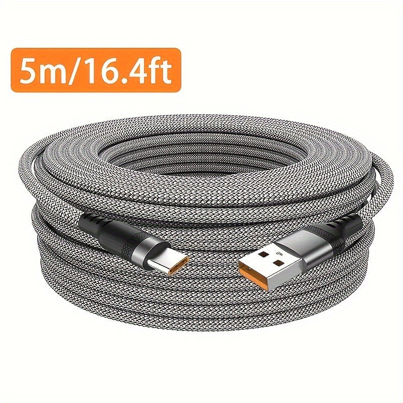 66W 6A Quick Charge USB-C Cable for Xiaomi, OPPO, Kindle, and Driving Recorders. Male to male, fabric flat cable with matte finish. Supports USB charging, data sync, and 50-80W power.