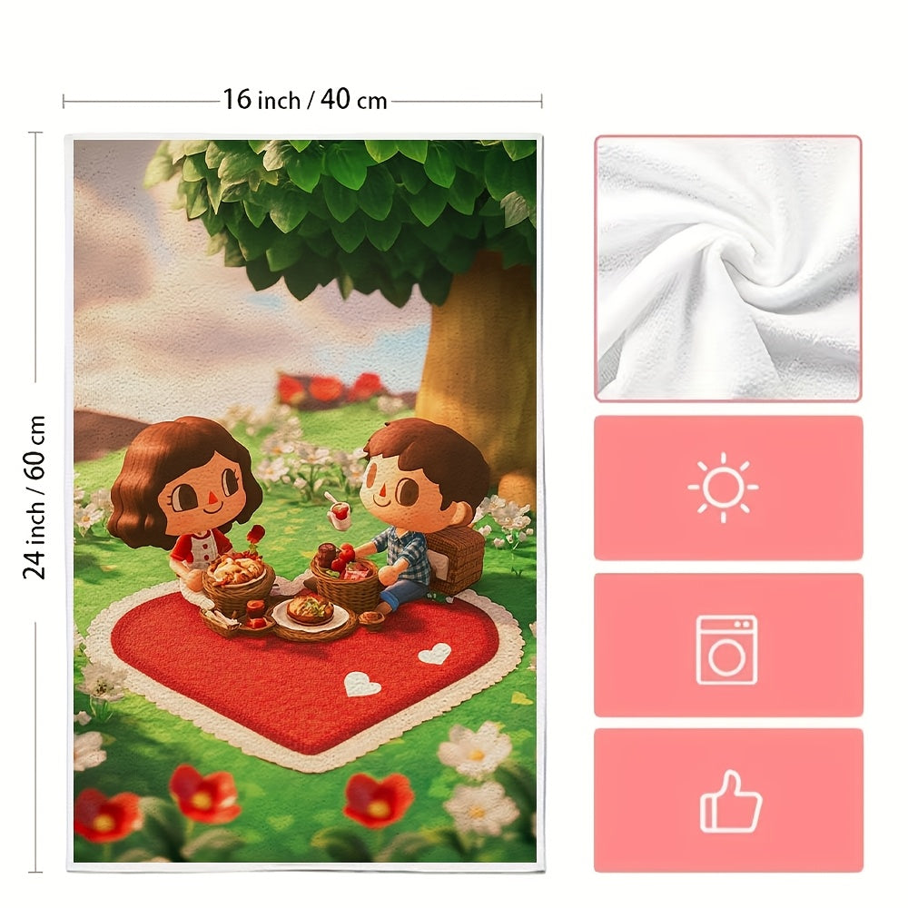 Two-pack of kitchen towels made from ultra soft polyester, featuring a contemporary coastal theme. These towels offer high absorbency and are machine washable. They are rectangular in shape and measure 40.64x60.96 cm, perfect for use as dish or hand