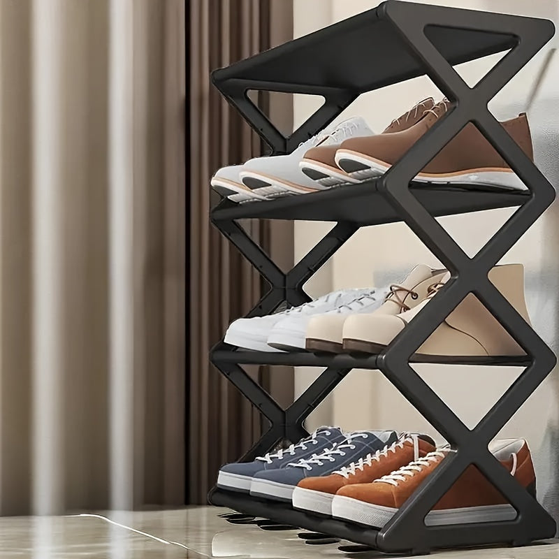 Black Metal Shoe Rack with X-Shaped Design - 4-Tier Shoe Organizer for Entryway and Living Room, Space-Saving and Dust-Proof, Ideal for Sneakers, Boots, and Other Footwear.