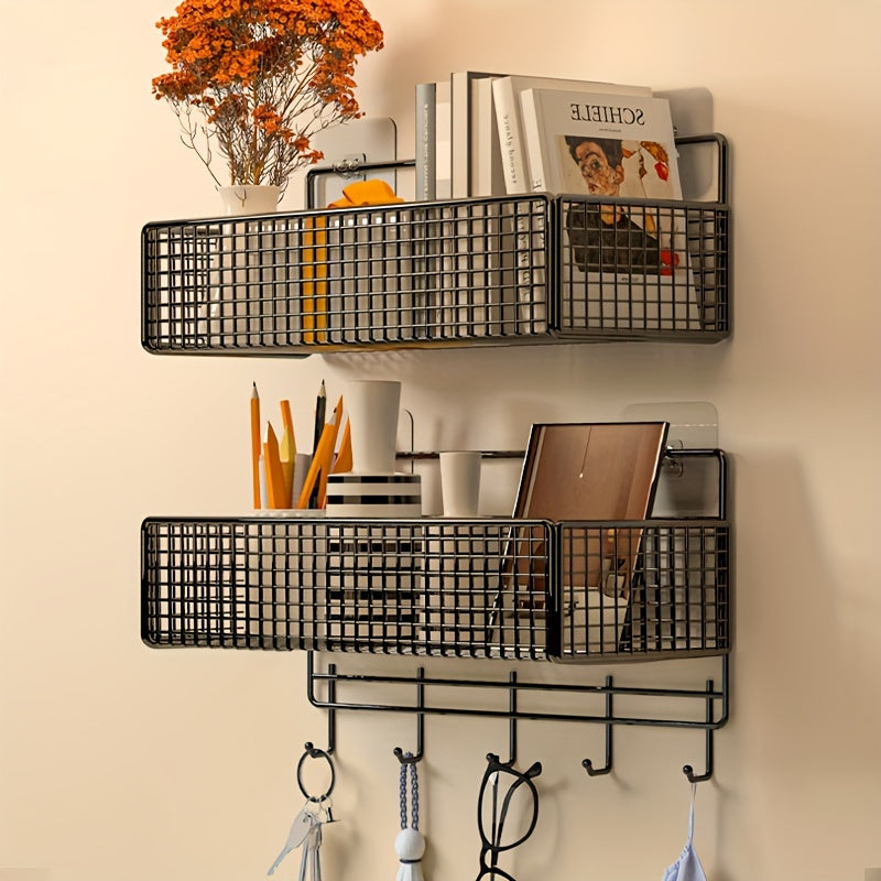 Iron Wall Shelf with Space-Saving Design - Large Storage Capacity, Simple Installation, Waterproof with Drainage System for Bathroom and Kitchen