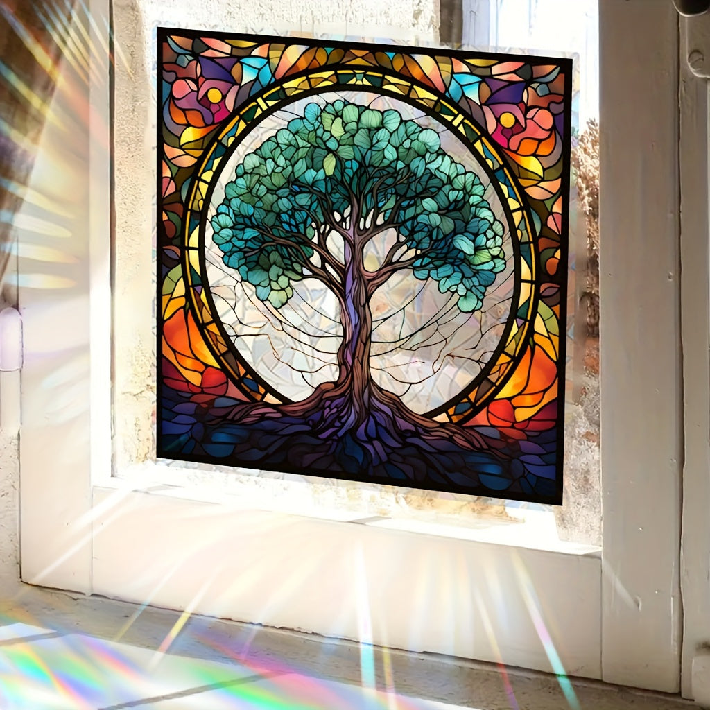 Sunburst Electrostatic Window Cling Tree of Life - Reusable, Washable PVC Decal for Glass in Living Room & Bedroom