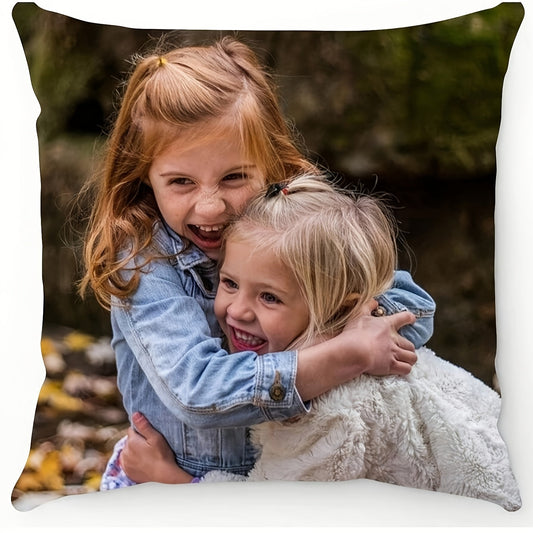 Customize your living space with a personalized photo pillowcase made from soft polyester knit fabric. Perfect for a sofa, bed, car, tea room, bedroom, or living room decor, this pillowcase can be printed with a single or multiple images for a special