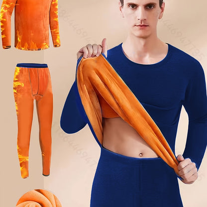 Winter thermal underwear set for men, includes ultra-thick fleece long sleeve top and pants, provides warmth and coziness for middle-aged to elderly.