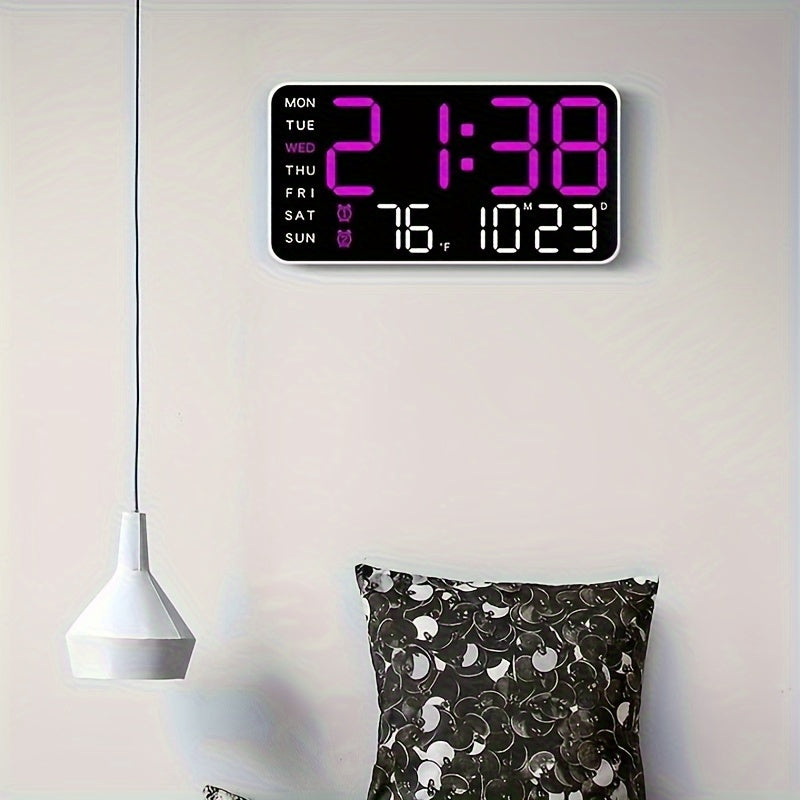 Voice-Activated Wall Clock with Temperature, Date, Time, Alarms, and Snooze - Sleek Design, Battery-Powered - Ideal for Bedroom.