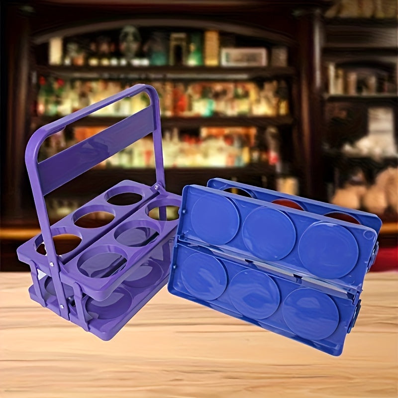 Plastic beer caddy for outdoor camping and home use, portable and foldable, great for beverage transport and organization.