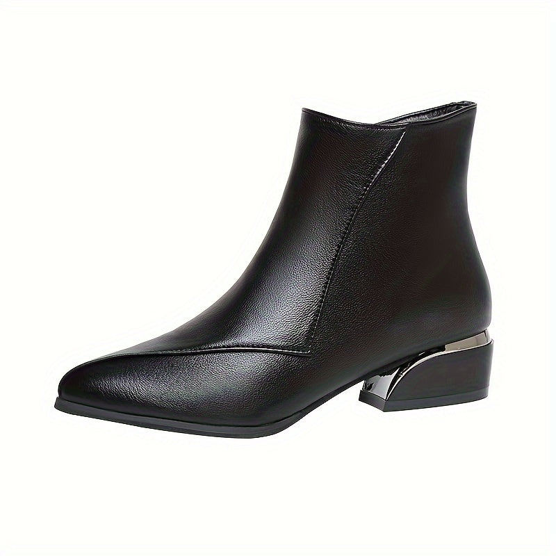 Women's low heeled ankle boots with pointed toe and side zipper, perfect for casual wear.