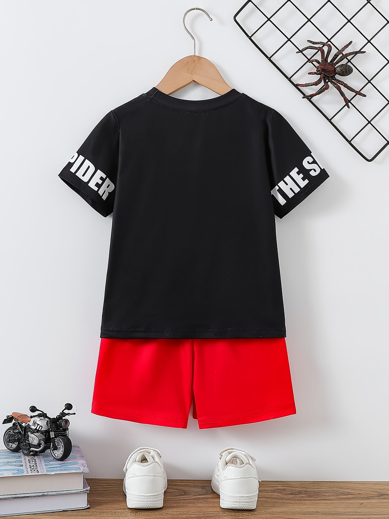 Boys Spider Graphic Print T-shirt & Shorts Set for summer comfort.