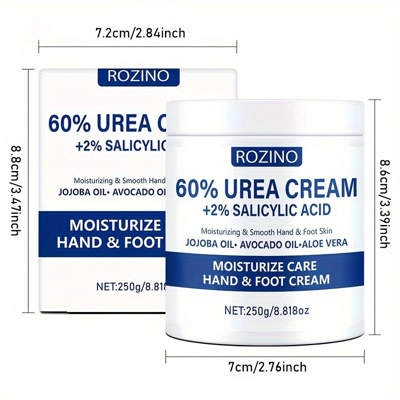 ROZINO 250g Urea Qo'l va Oyoq Kremi, Salitsil Kislota bilan, Gippoallergen Namlantiruvchi G'amxo'rlik, Quruq va Qattiq Terini Silliqlashtiradi, Jojoba va Avokado Moyi bilan