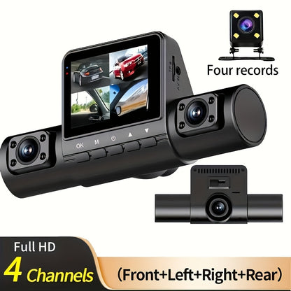 5.08cm HD dual-lens car recorder with night vision, 32GB card. Front and rear simultaneous recording, wide angle, motion detection, G-sensor, loop recording, parking monitor.