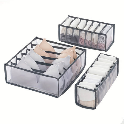 Set of 3 Foldable Fabric Storage Bins - Organize Underwear, Socks, and Accessories with Multi-Compartment Drawer Organizers - Ideal for Dorms and Home Organization