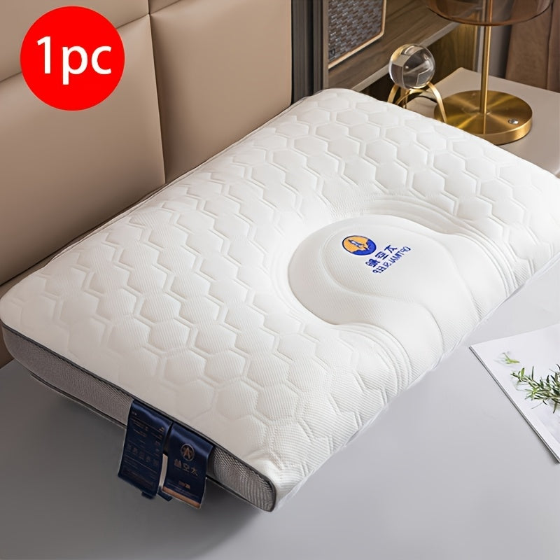 One piece of a premium hotel bed pillow designed specifically for cervical support while sleeping. This breathable down alternative pillow is ideal for side and back sleepers, and is skin-friendly and fluffy for a comfortable night's sleep.