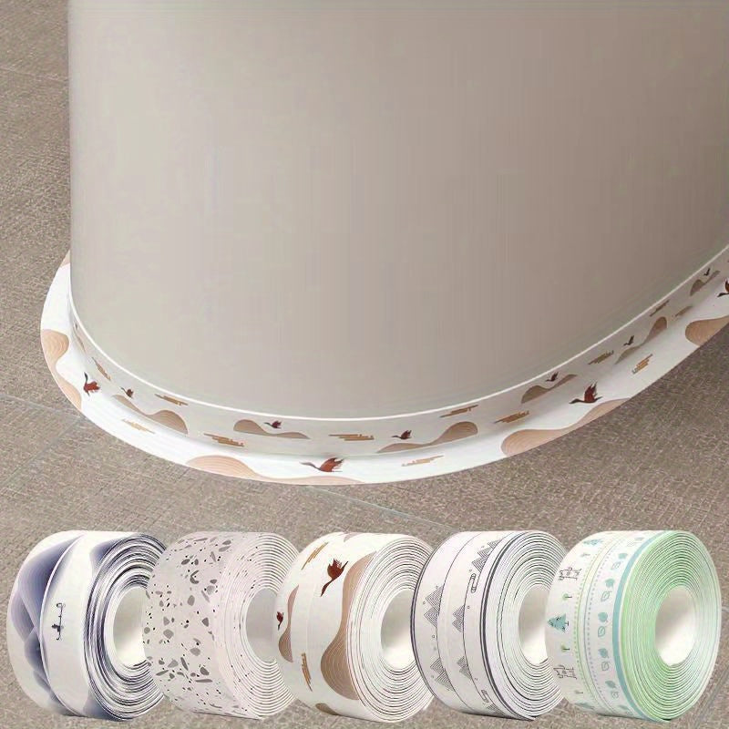 Self-adhesive waterproof seam tape with high-gloss finish and floral & butterfly patterns for bathrooms and kitchens. Mold & moisture resistant, ideal for sinks, toilets, and showers. Great for Halloween/Christmas gifts and bathroom decor.