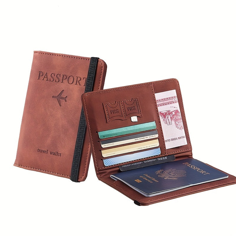 RFID passport holder with thin leather surface, multi-functional wallet, cute card holder for travel.