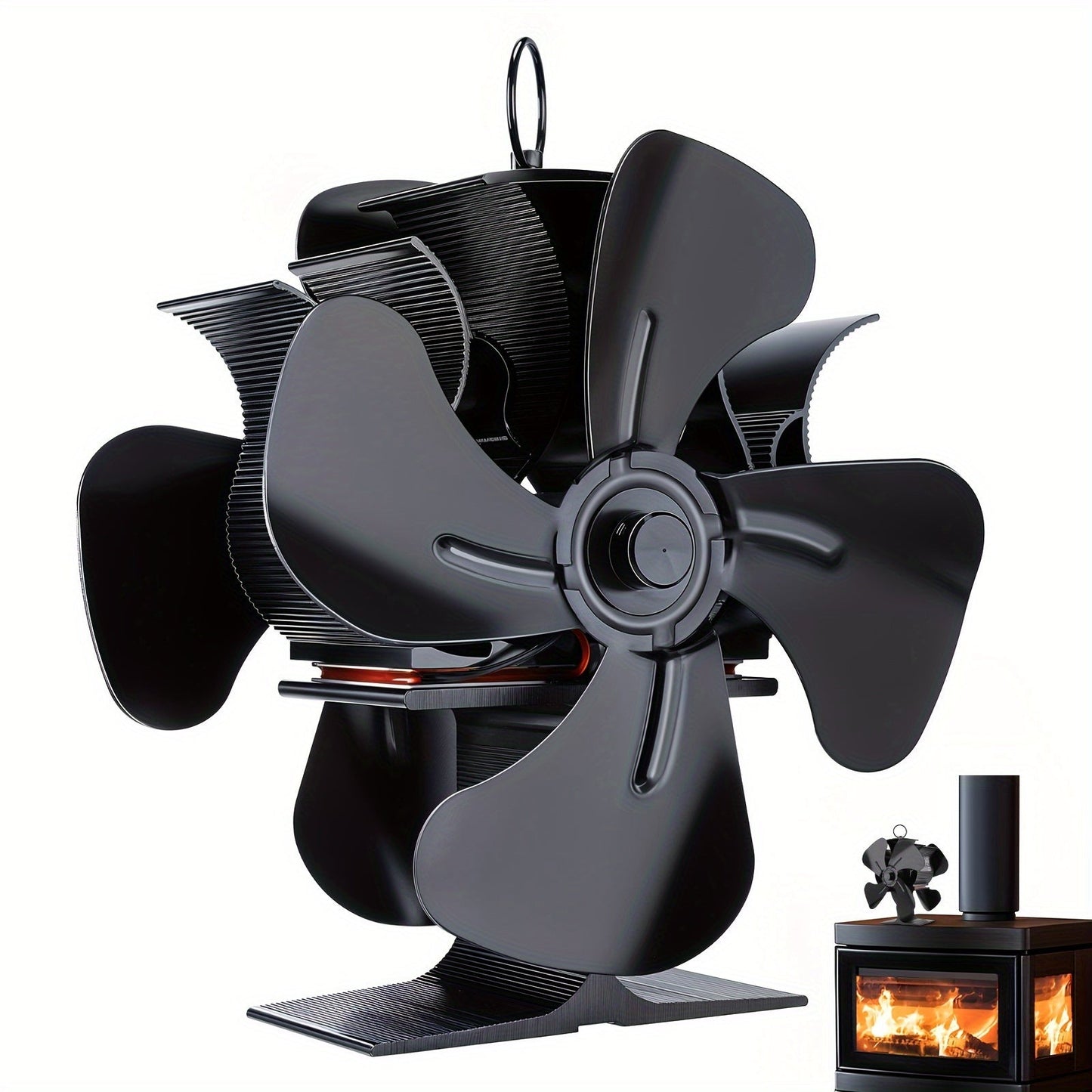 Thermodynamic Double Sided Wood Burning Stove Fan with Quiet Motor and 4 Blades - Improves Heat Distribution and Airflow for Stoves, Fireplaces, Pellets, and Firewood.