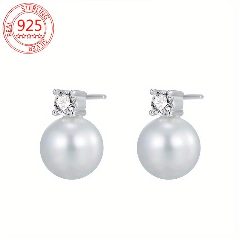 Add a touch of elegance with these stunning 925 Sterling Silver Stud Earrings featuring Sparkling Moissanite and Freshwater Imitation Pearl. This Hypoallergenic Luxury Vintage Style Jewelry is perfect for women, ideal for gifting and special occasions.