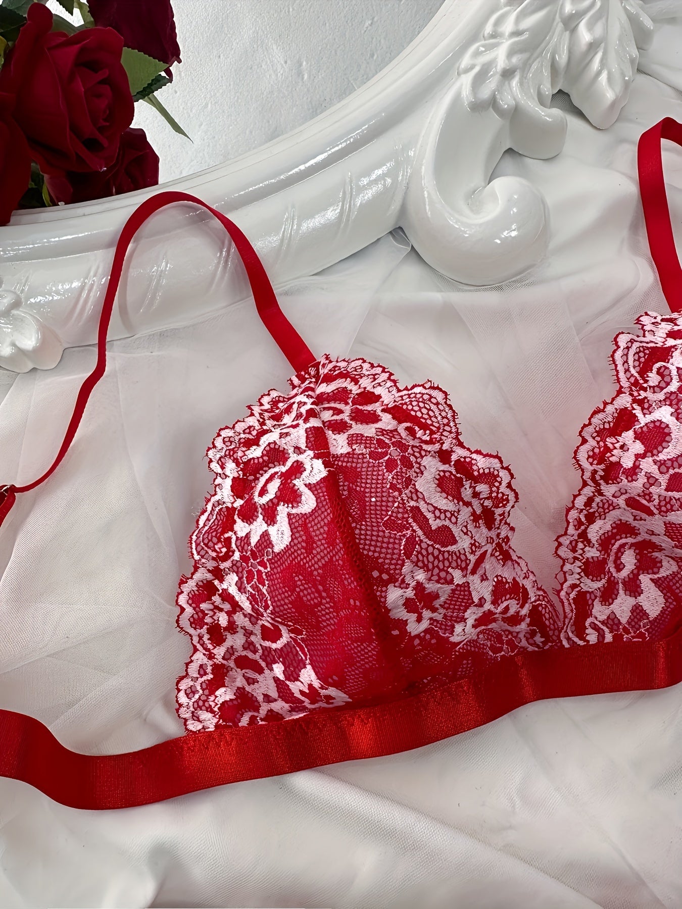 Valentine's Day Sexy Floral Lace Lingerie - Triangle Cup + Sexy Panties Set