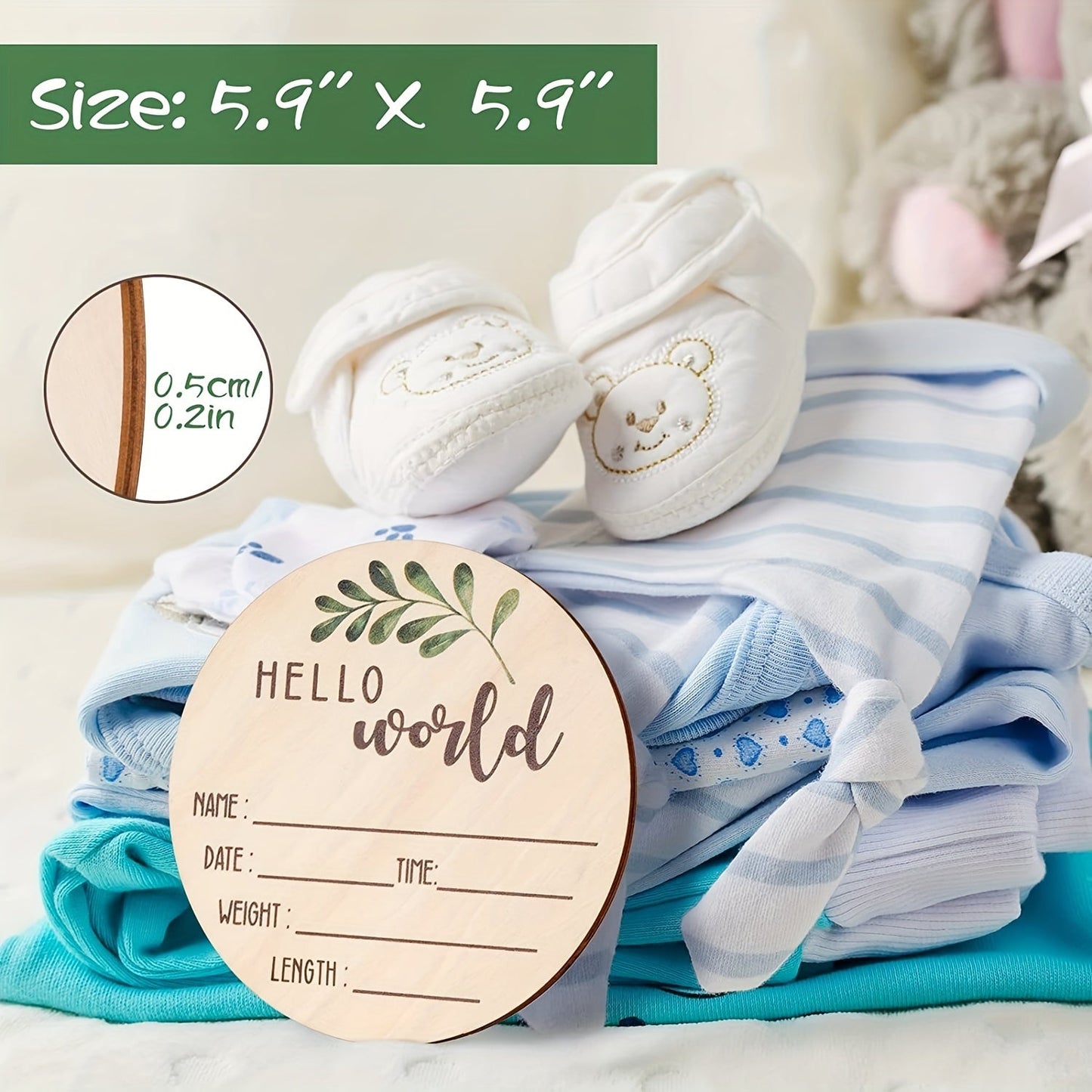 Vibrant Dual-Sided Sign - Say Hello to the World! Beautifully crafted with Natural Wood, Ideal for capturing Hospital Memories & Treasured Keepsakes