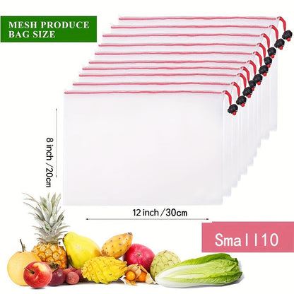 '- Set of 10 Reusable Mesh Produce Bags for Fruits and Vegetables, Washable and See-Through
- Premium Quality Toy Storage Bags with Drawstring, Ideal for Fridge Storage and Organizing Toys