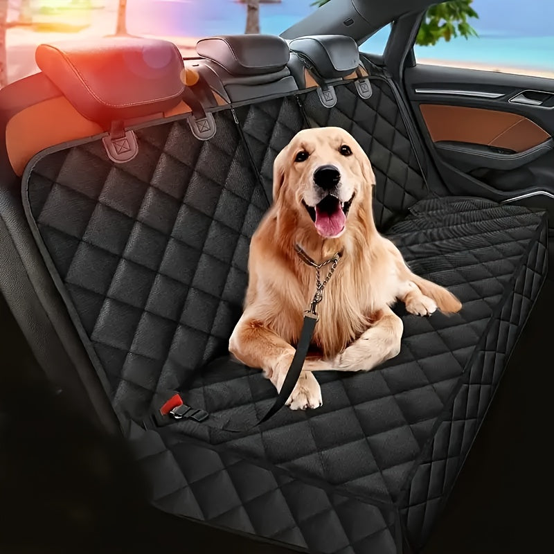 Top-notch car seat cover for pets: waterproof, anti-slip, hair and spill resistant, durable, easy to clean, fits all vehicles, premium quality, long-lasting, stress-free travel companion.