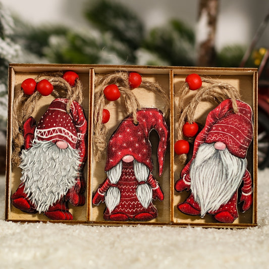 Vintage Birch Wood Christmas Ornaments Set includes 9 rustic dwarf tree pendants for festive decoration and gifts. Comes in a Christmas Hanging Box for easy decorating.