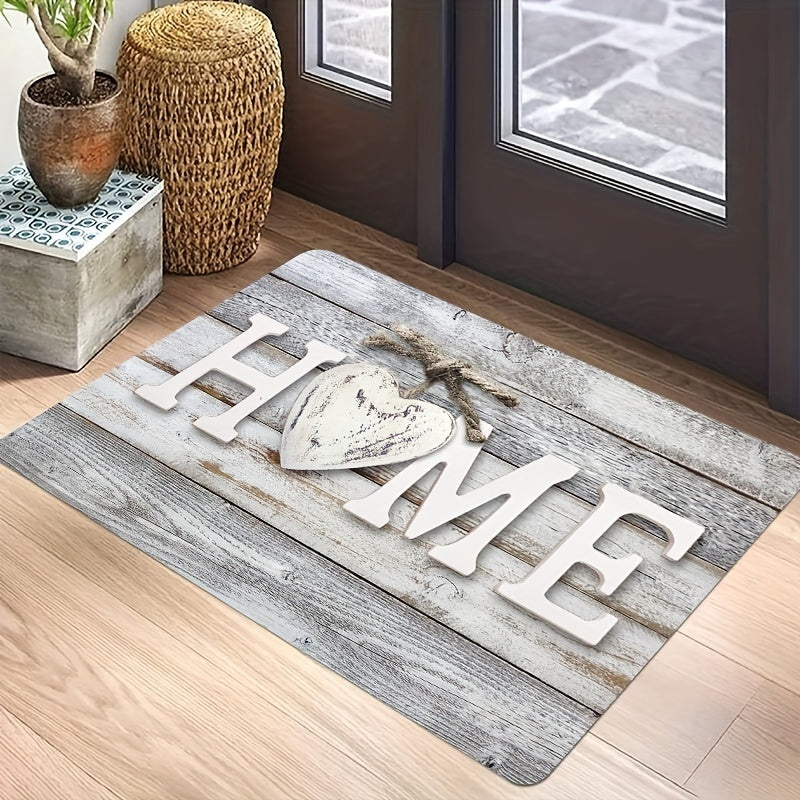 Wood Patterned Doormat featuring English Letters - Cozy, Machine Washable Rug for Front Entryway, Living Area, Bedroom - Rustic Home Accent, Made of 100% Polyester, Rectangular Shape