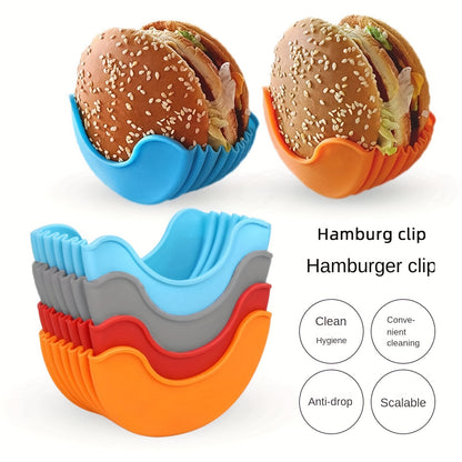 Set of 4 silicone hamburger clips for portable, no-contact storage and easy washing.