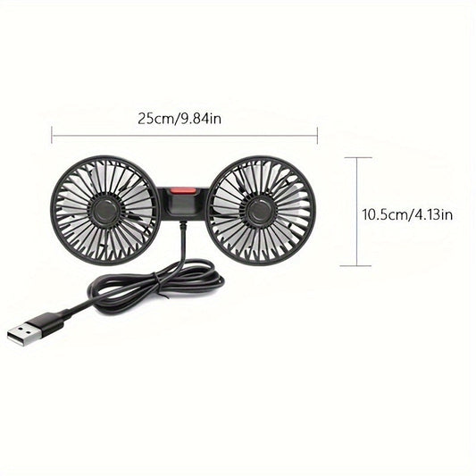 Car Fan for PCs, Small Air Conditioner for Cars, Dual-headed Rear Fan with Powerful Wind, 360° Rotation, High Airflow, Subwoofer Feature, Clip Mounting Base for Car or Home Use.