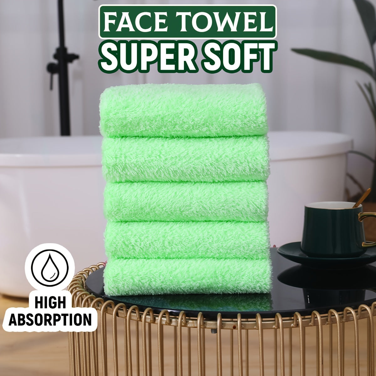 Set of 5 soft polyester hand towels, quick-drying and absorbent for bathroom or spa use, unscented.