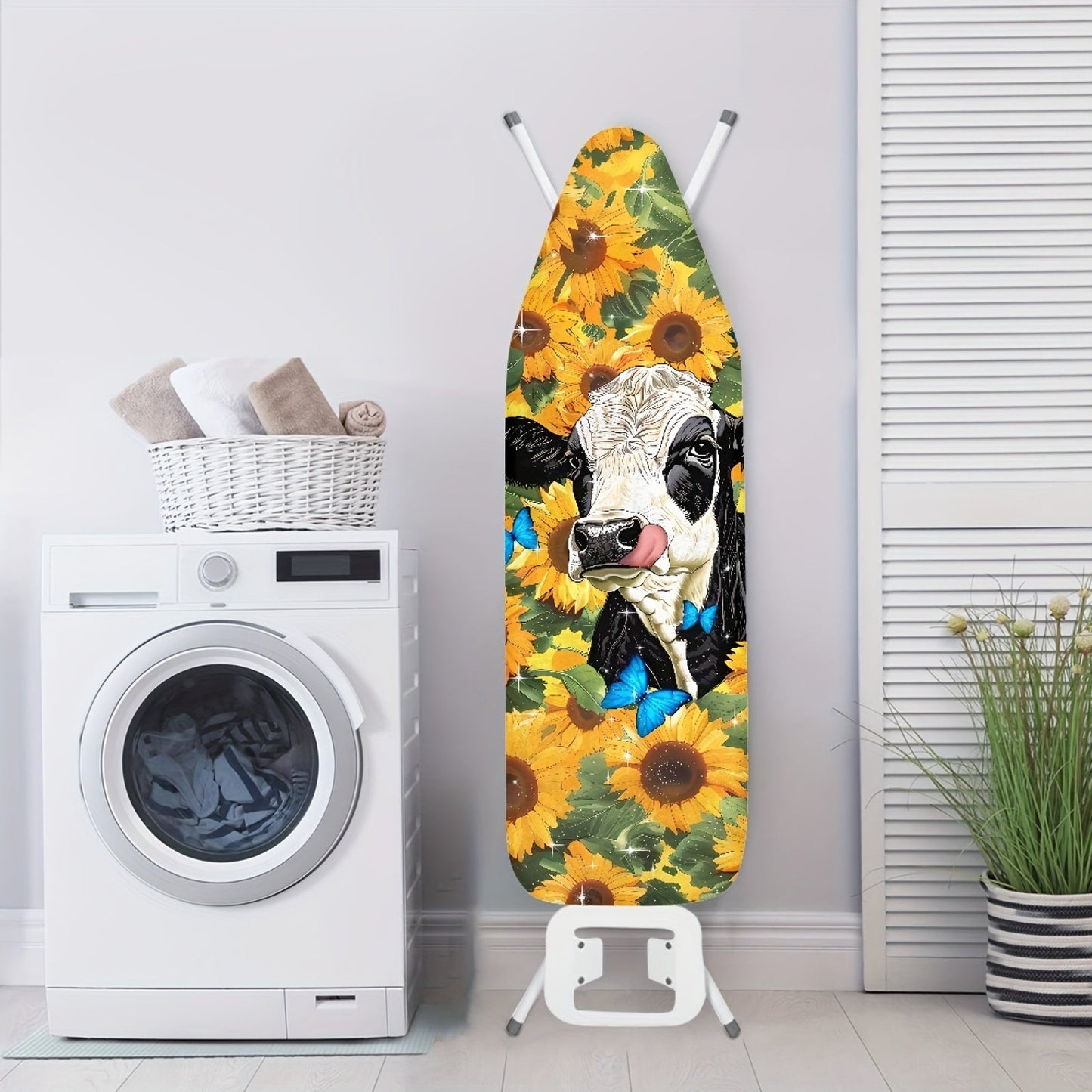 Ironing Board Cover with Sunflower Cow and Blue Butterfly Print, Dust-proof Cover with Padding, Tablecloth Mat Replacement Accessories for 1pc Ironing Board